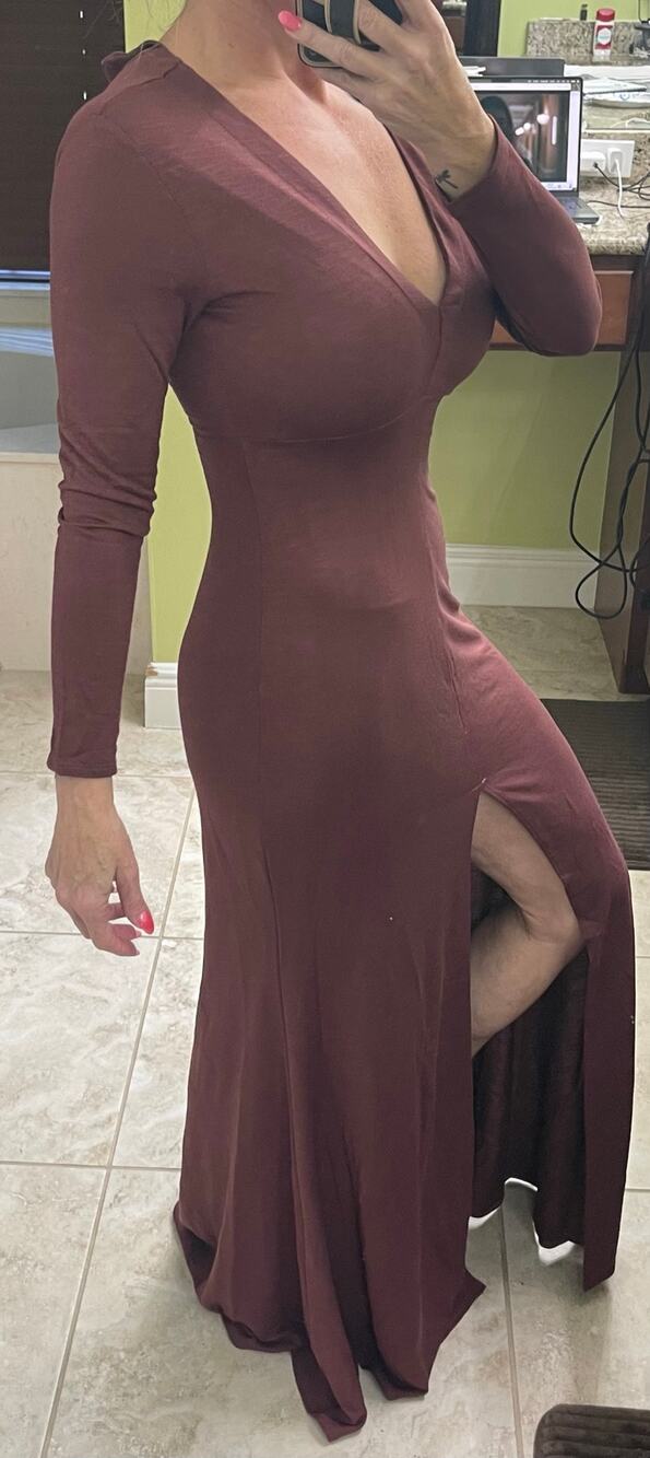 Lanston XS Maxi NWT front slit long sleeve $178 retail V-neck dark wine burgundy - Picture 1 of 6
